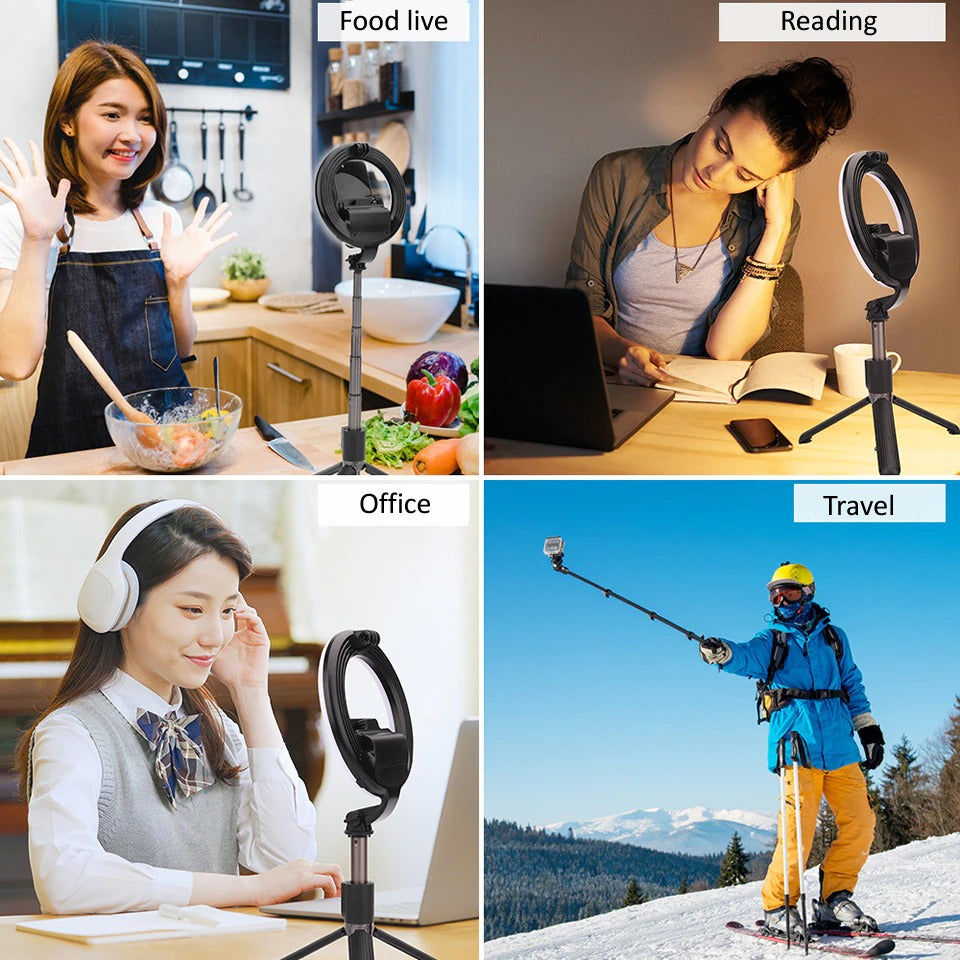 4-in-1 Wireless Selfie Stick Tripod with Ring Light